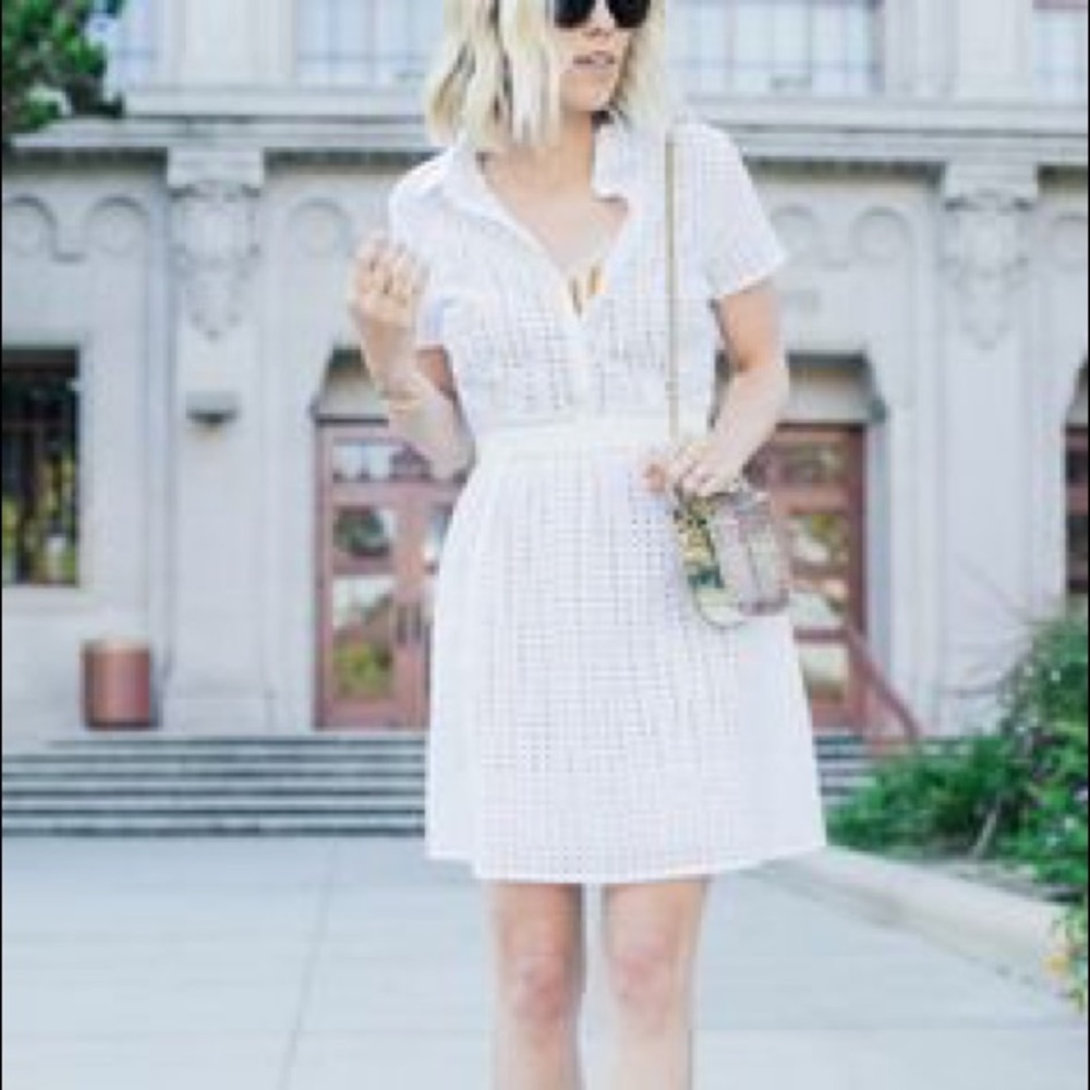 White eyelet spring shirt dress